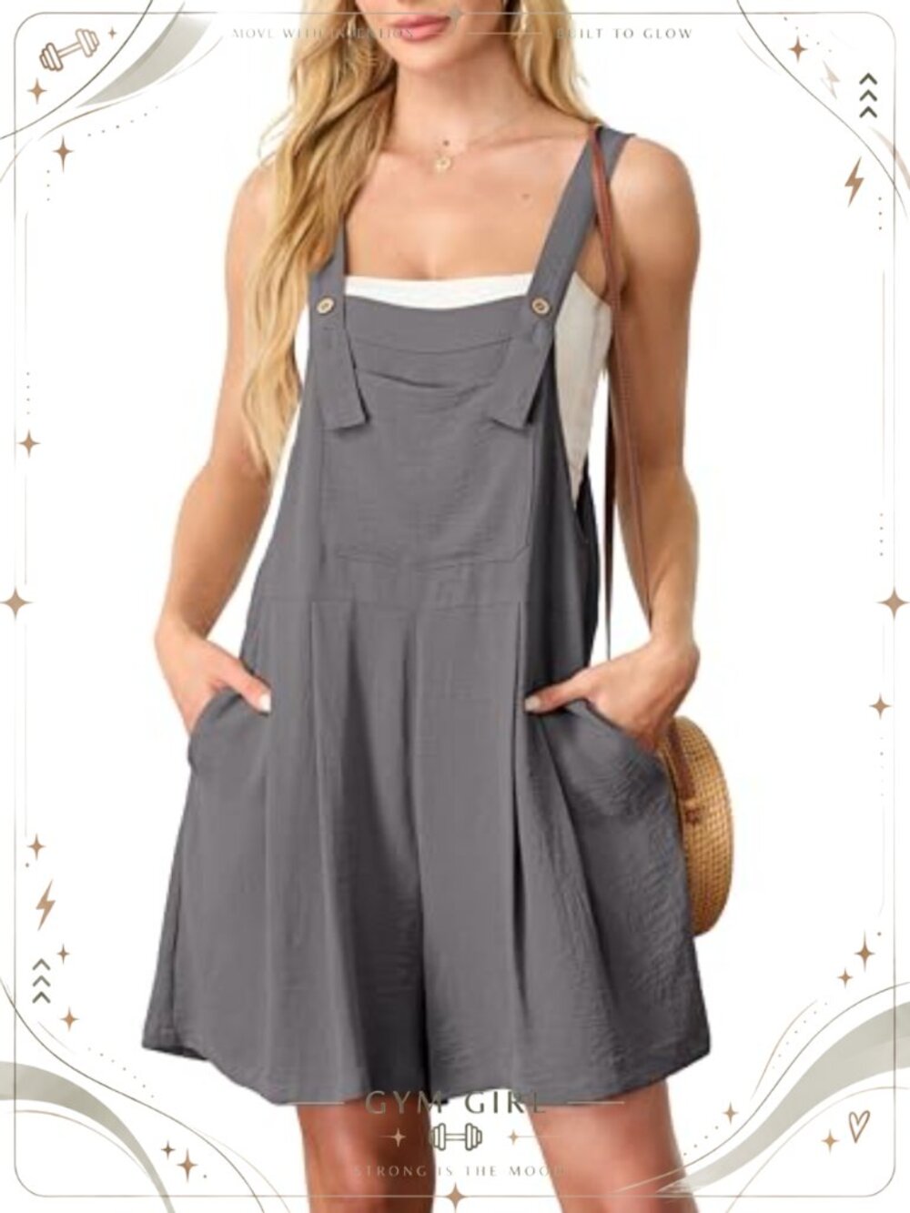 Polyester Wide Leg Jumpsuit for Women Adjustable Straps Pockets